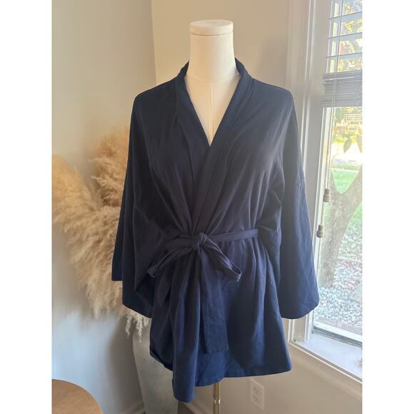 Storq Navy Belted Wide Sleeve Kimono Cardigan Sweater Maternity Small Lounge - Picture 3 of 9
